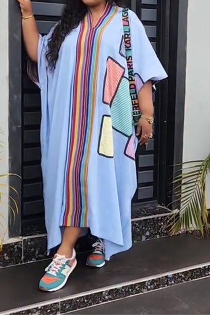 Plus Size Printed V Neck Maxi Dress Lavish Daily