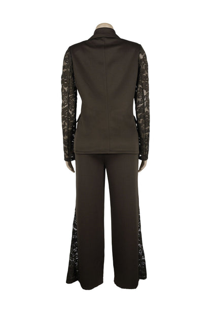 Lace Sleeve Blazer & Wide Leg Pant Set Lavish Daily