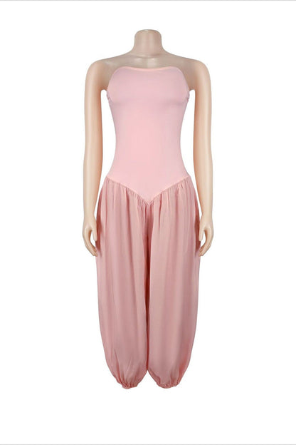 Strapless Sweetheart Pleated Balloon Jumpsuit Lavish Daily