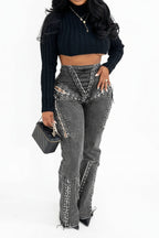 Lace Up High Waist Jeans Lavish Daily