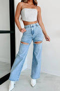Washed Denim Rhinestone Cutout Jeans Lavish Daily