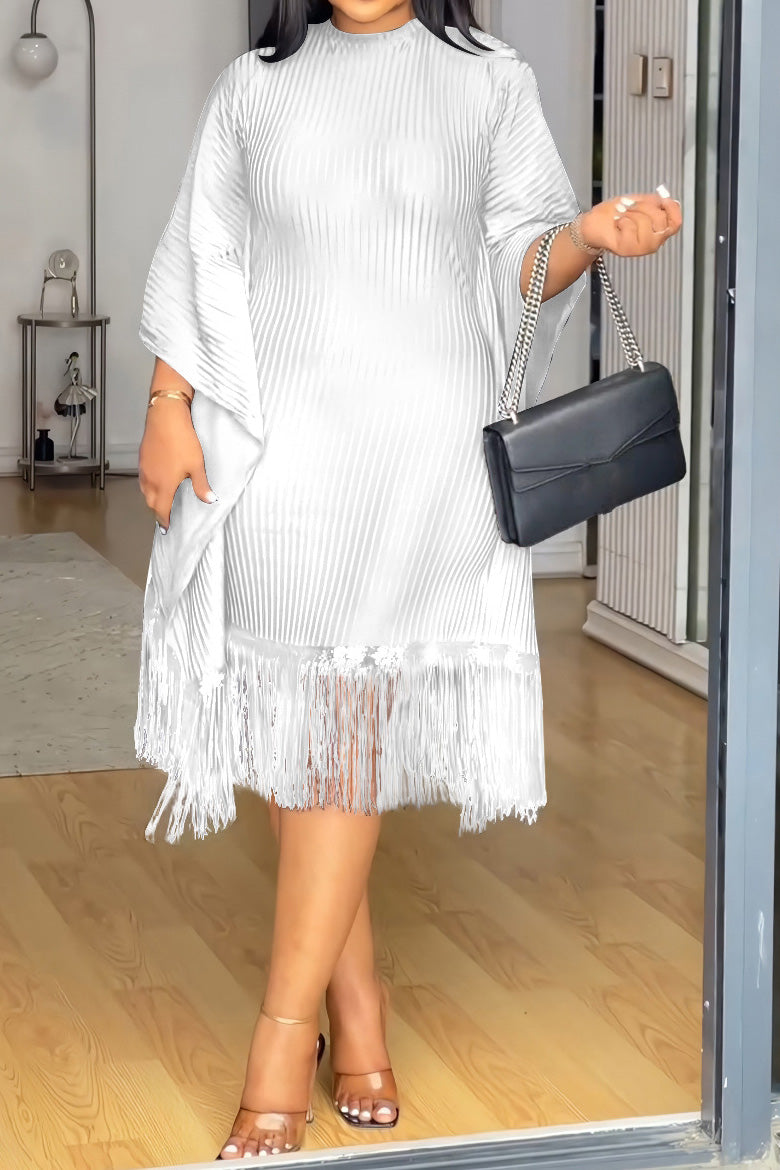 Sequin Fringe Batwing Sleeve Bodycon Dress Lavish Daily