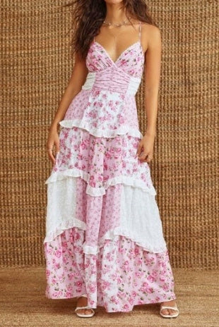 Elegant Patchwork Floral Maxi Dress Lavish Daily