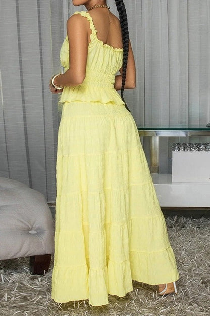 Textured Smocked Top & Tiered Maxi Skirt Set Lavish Daily