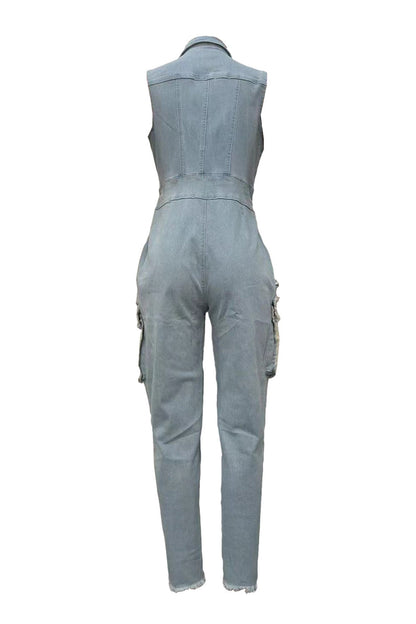 Sleeveless Tummy Control Zip Up Lapel Jumpsuit Lavish Daily