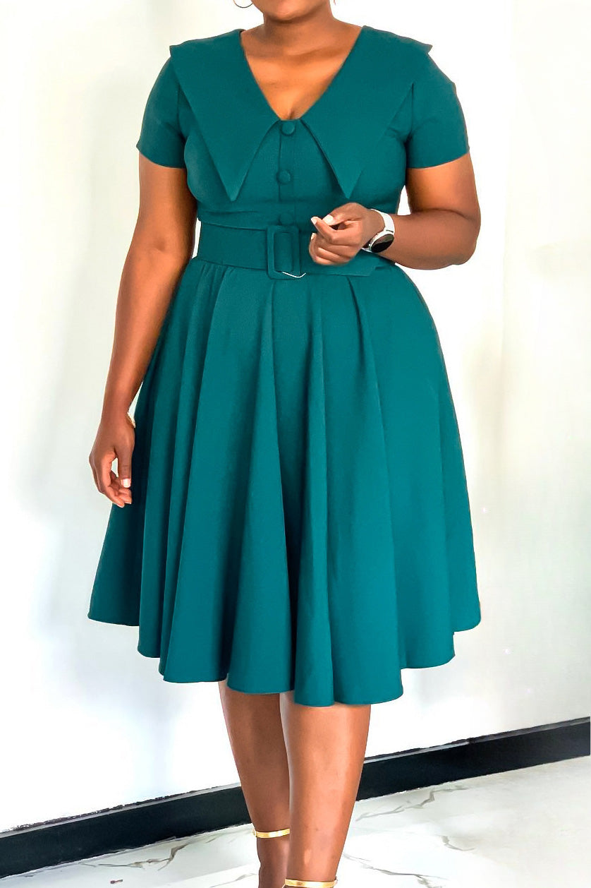 Short Sleeve Fit & Flare Stretch Dress Lavish Daily