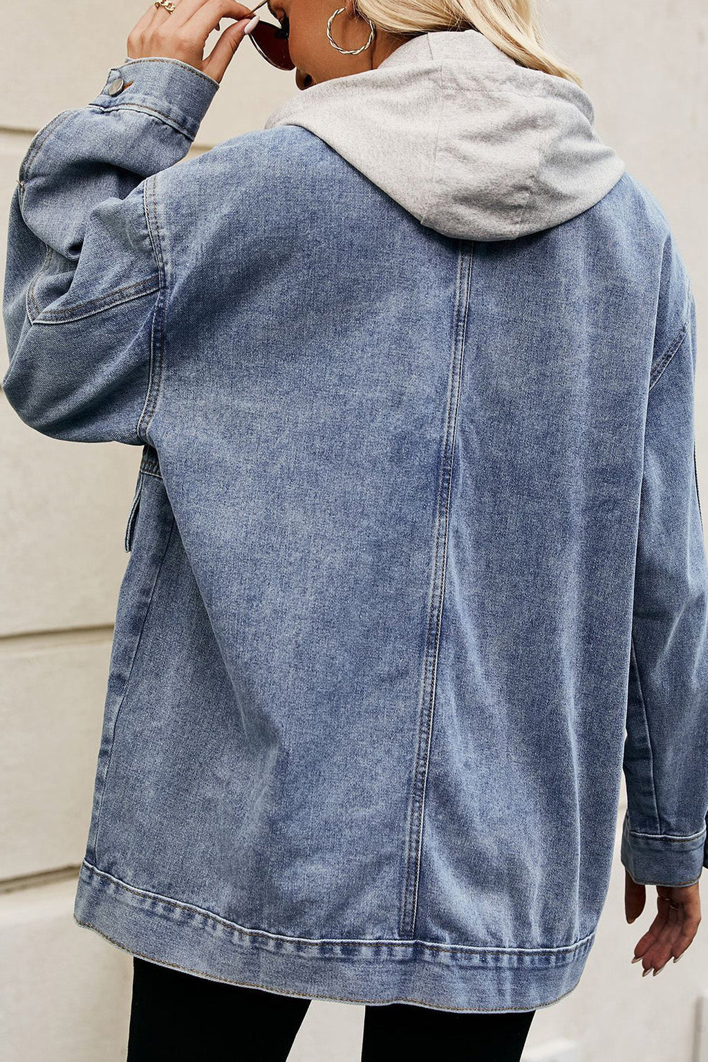 Oversized Denim Jacket with Detachable Hood Lavish Daily