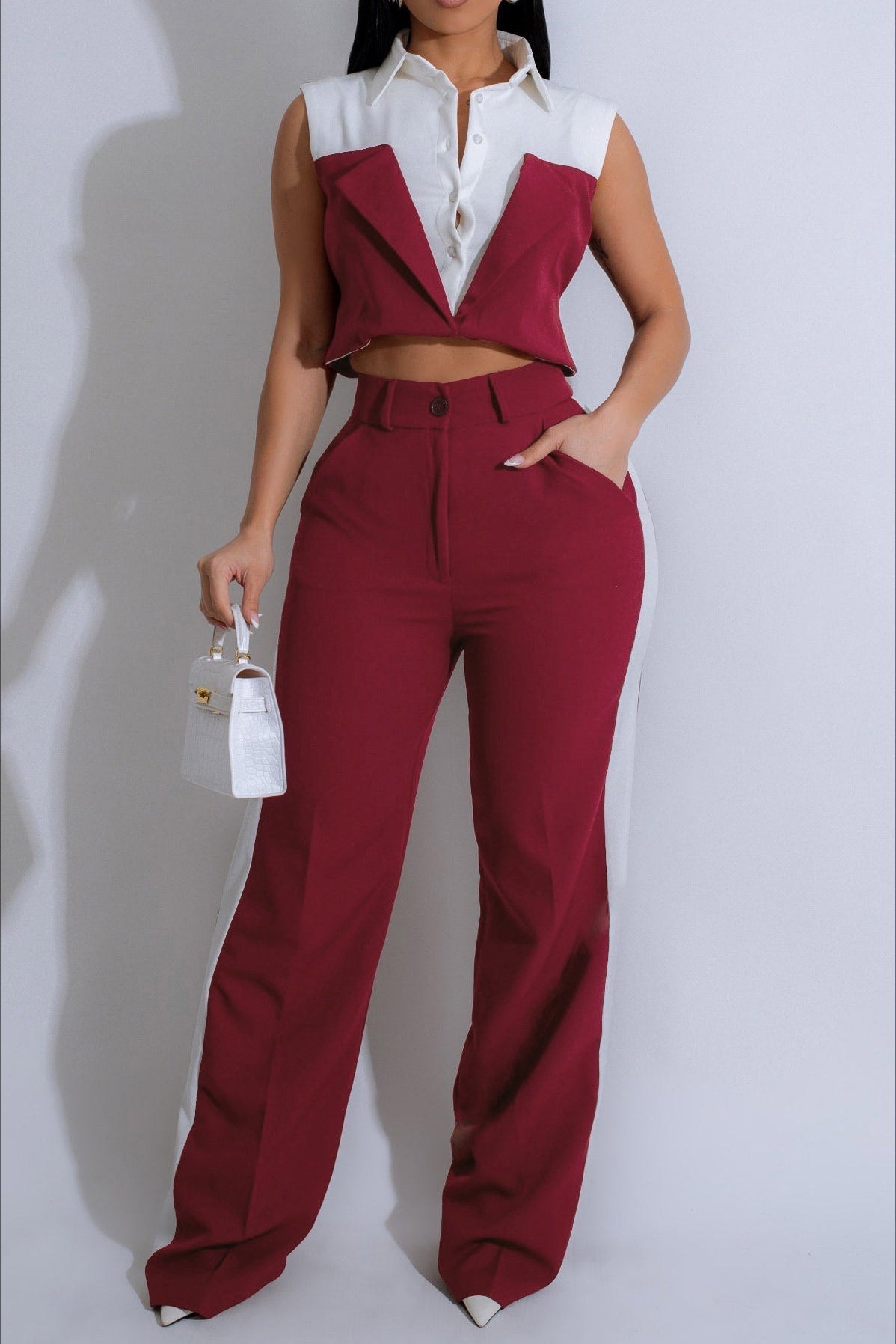 Patchwork Button Tie Back Top And Trousers Set Lavish Daily