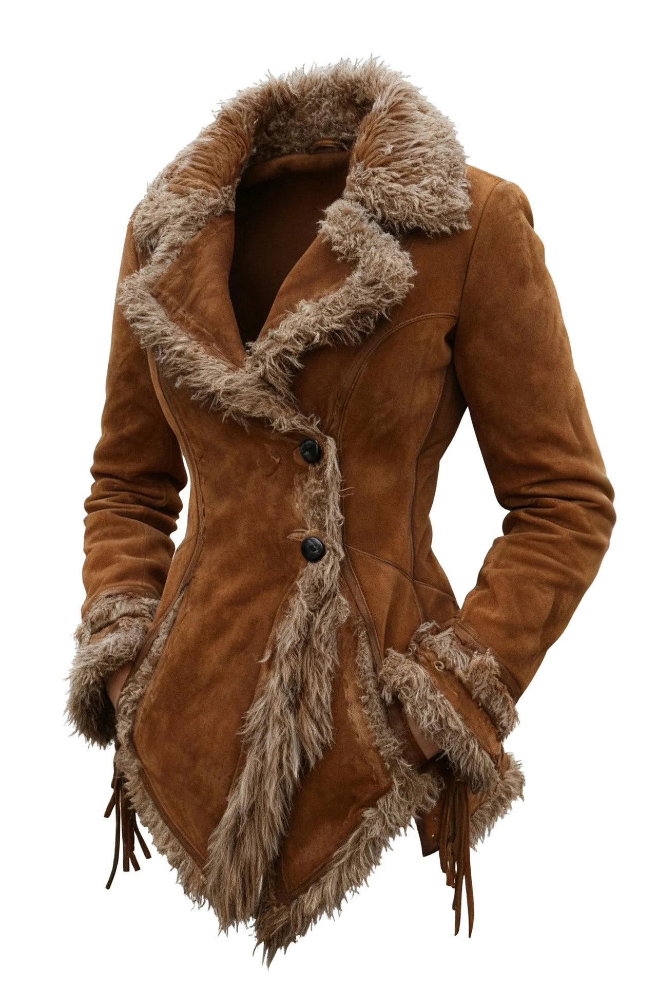 Vintage Suede Fur Collar Lapel Coat Lavish Daily