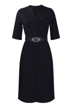 V-Neck Button Front Solid Color Midi Dress Lavish Daily