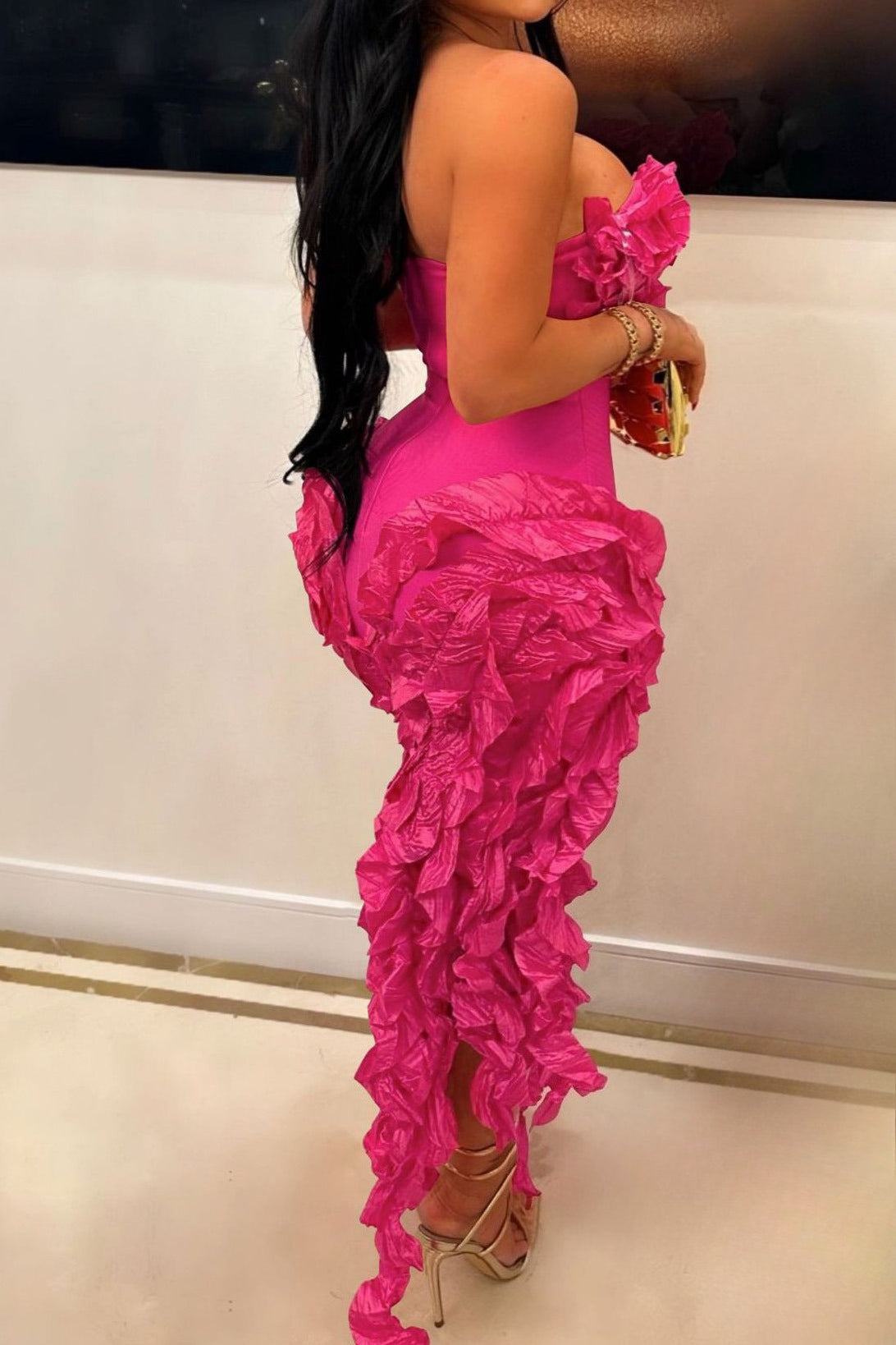 Strapless 3D Ruffle Asymmetrical Dress Lavish Daily