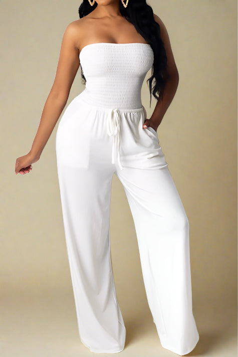 Strapless Smocked Tube Top Jumpsuit Lavish Daily