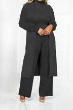 Mock Neck Rib-Knit 3-Piece Cardigan Set Lavish Daily