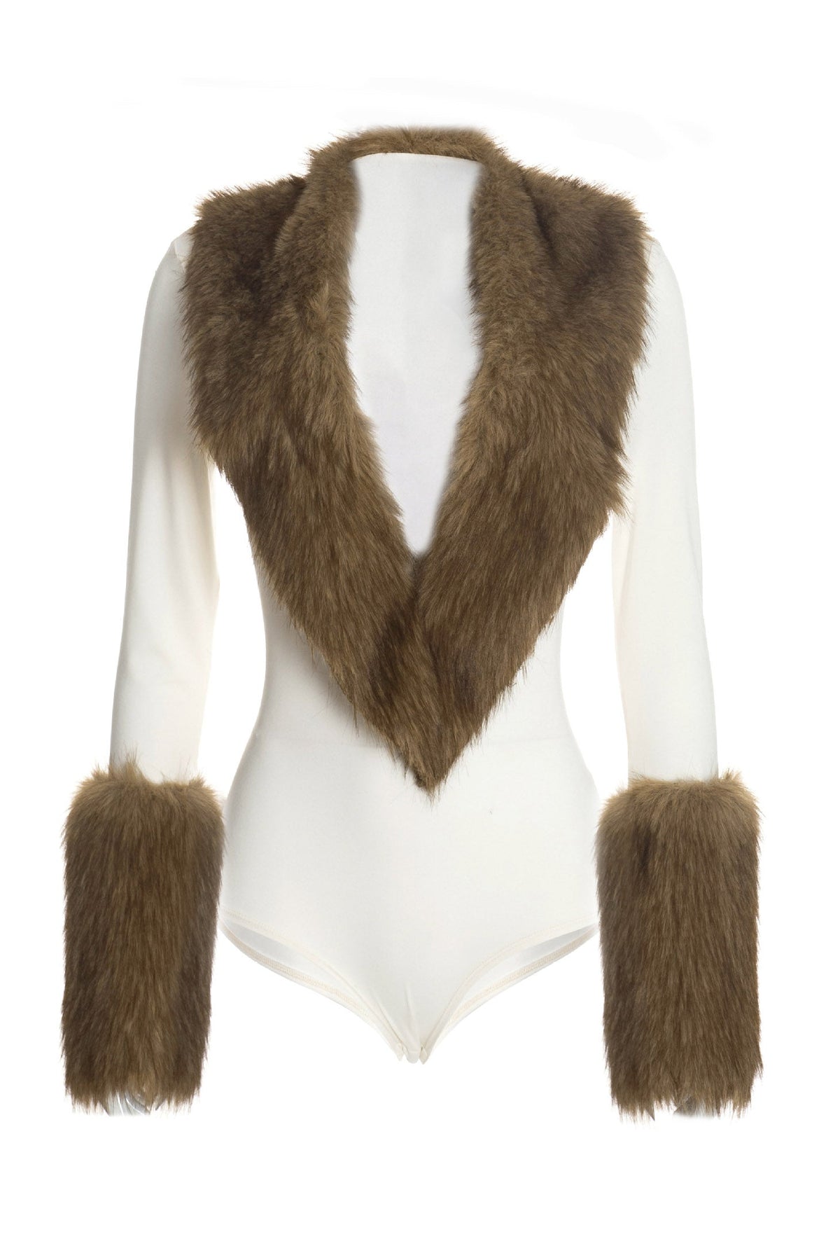 Plush-Trim Deep V Long-Sleeve Bodysuit Lavish Daily