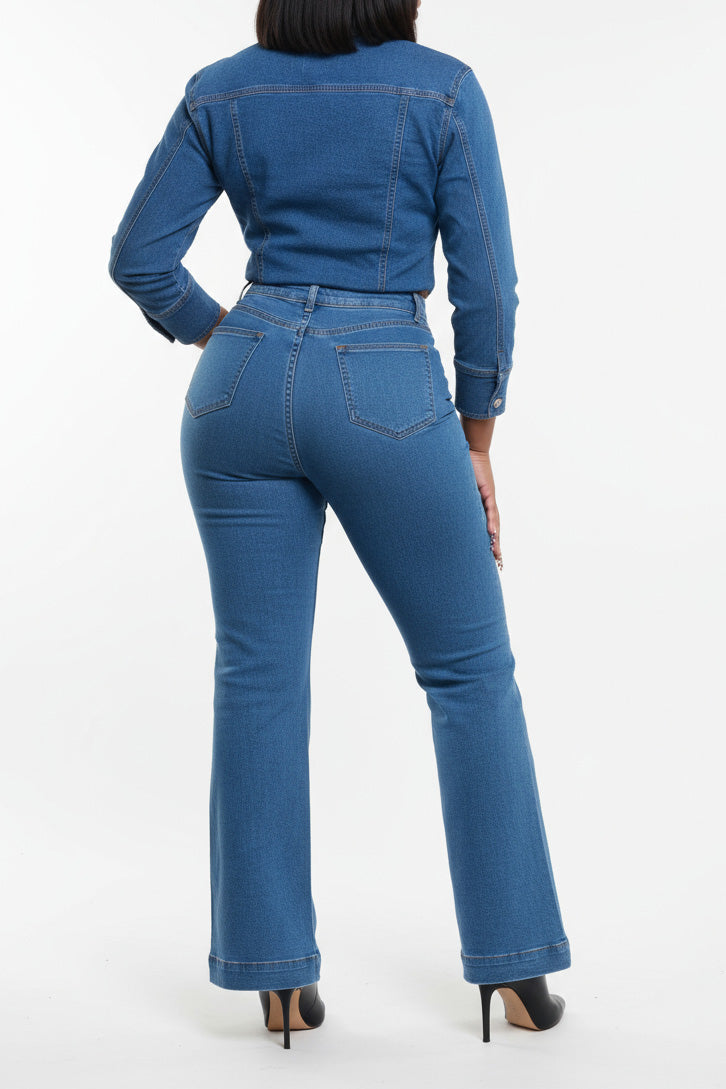 Washed Stretch Denim Utility Jumpsuit Lavish Daily