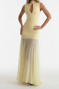 Sleeveless Cutout Chiffon Patchwork Maxi Dress Lavish Daily
