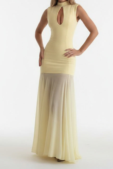 Sleeveless Cutout Chiffon Patchwork Maxi Dress Lavish Daily