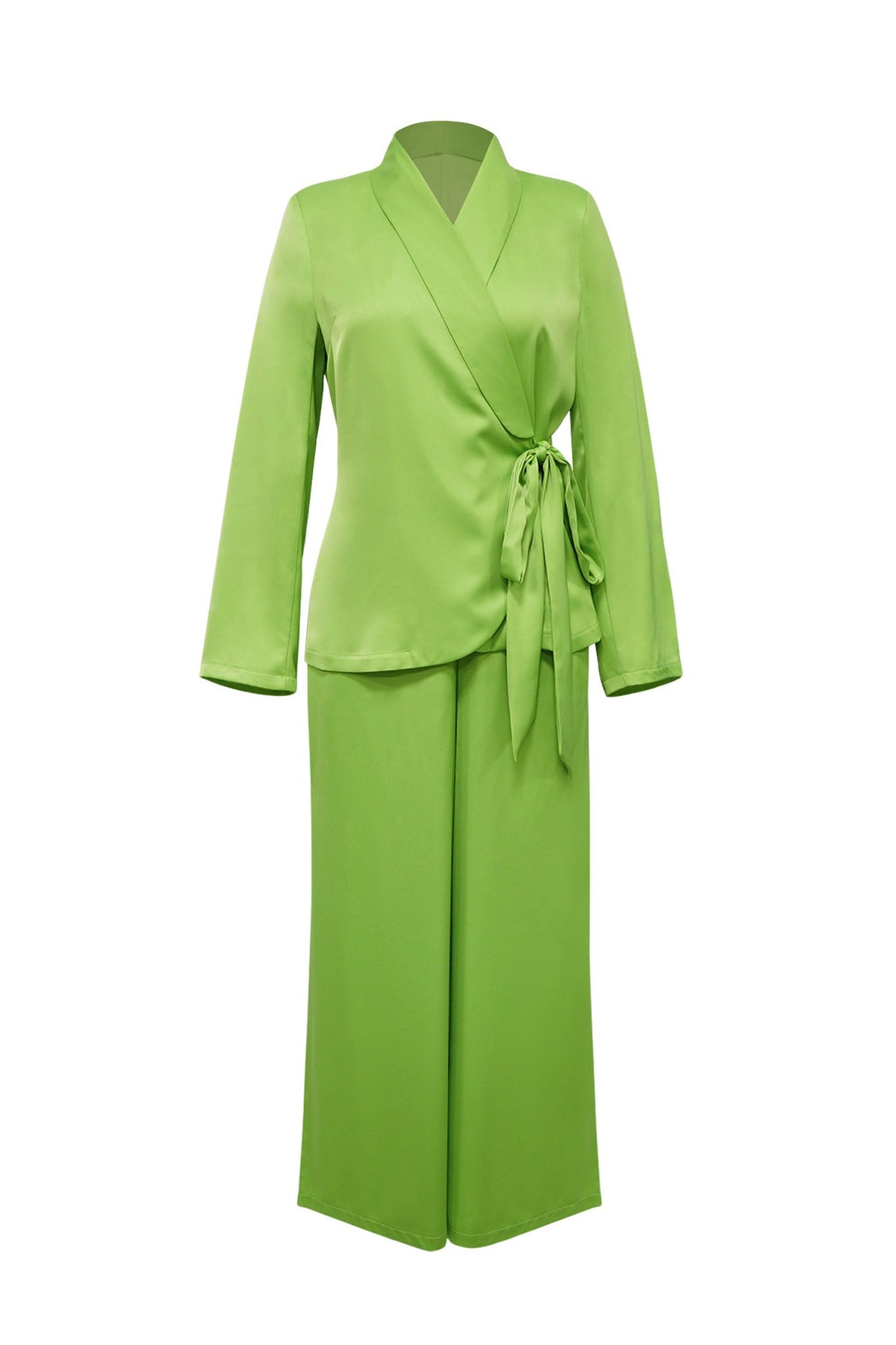 Plunging Wrap Tie Top & Wide Leg Pant Set Lavish Daily