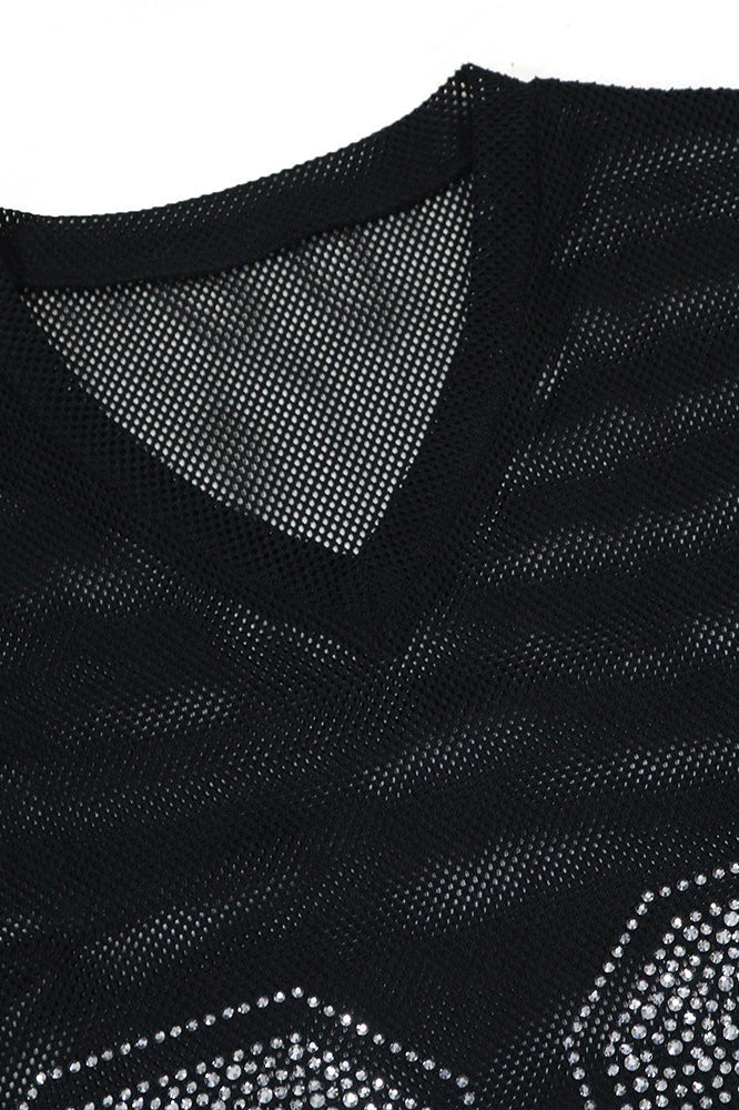 Sheer Mesh Split Rhinestone Top Lavish Daily