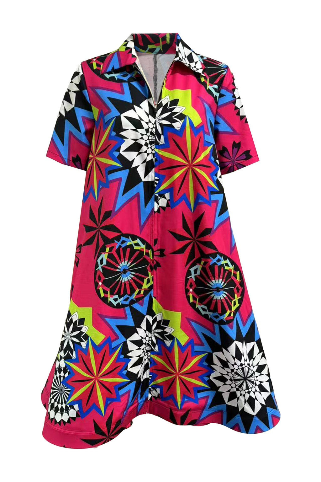 Floral V-Neck Short Sleeve Zip Dress Lavish Daily