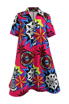 Floral V-Neck Short Sleeve Zip Dress Lavish Daily