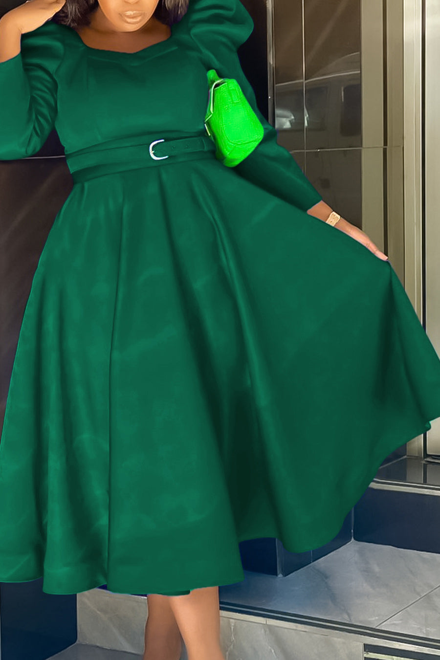 Puff Sleeve Elegant Pleated A-Line Dress Lavish Daily