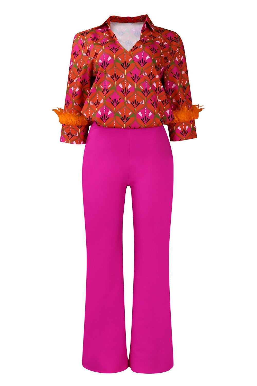 Printed Shirt & Wide Leg Pants Set Lavish Daily