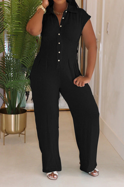 Striped Button-Up Sleeveless Jumpsuit Lavish Daily