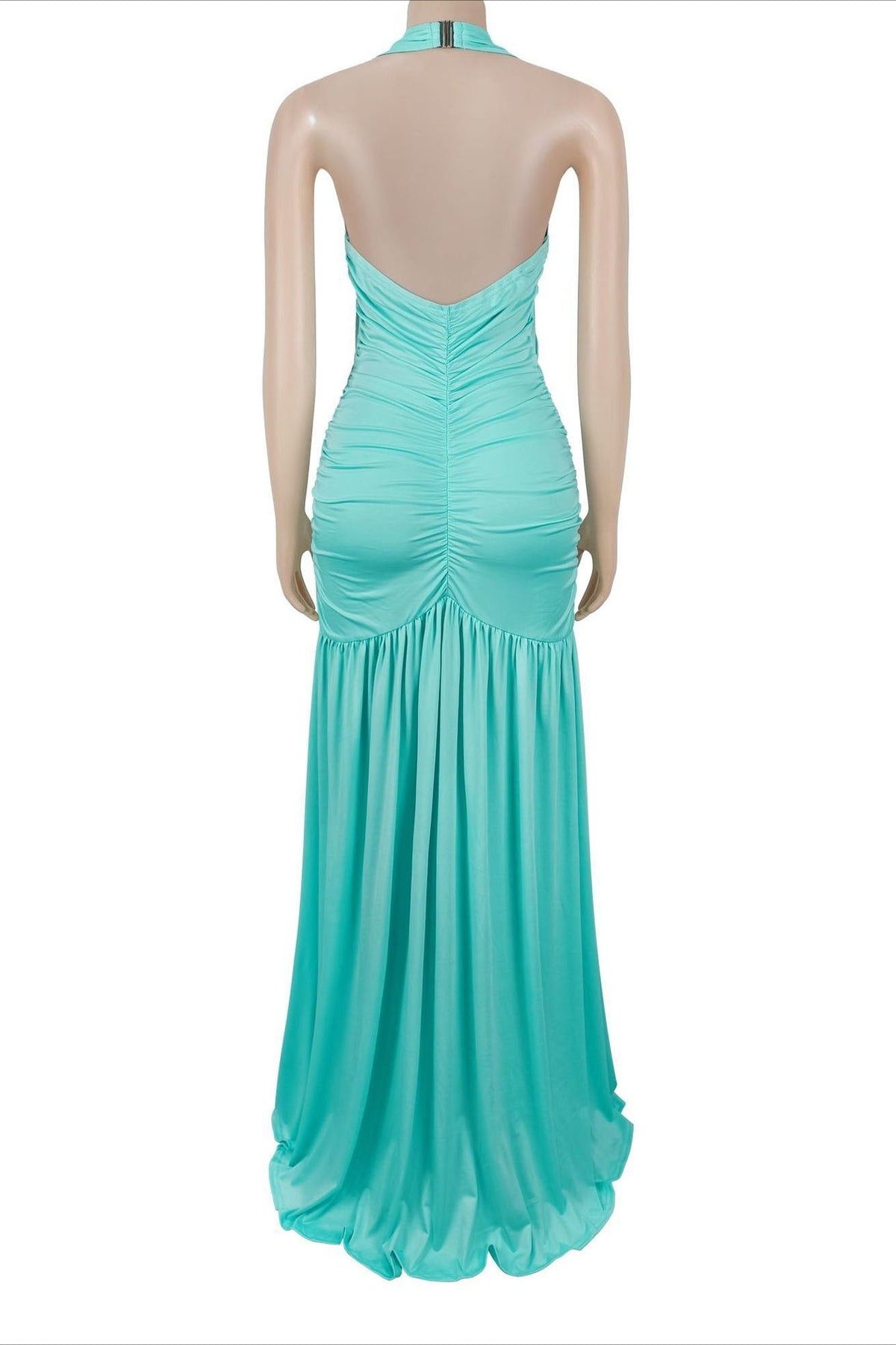 Plunging Halter Ruched High Slit Maxi Dress Lavish Daily