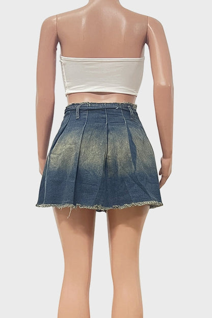 Pleated Denim Mini Skirt Lavish Daily