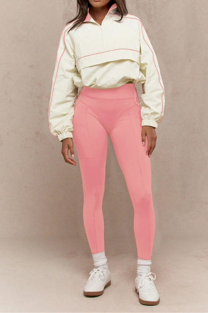 Drawstring Waist Nylon Top & Yoga Pants Activewear Set Lavish Daily