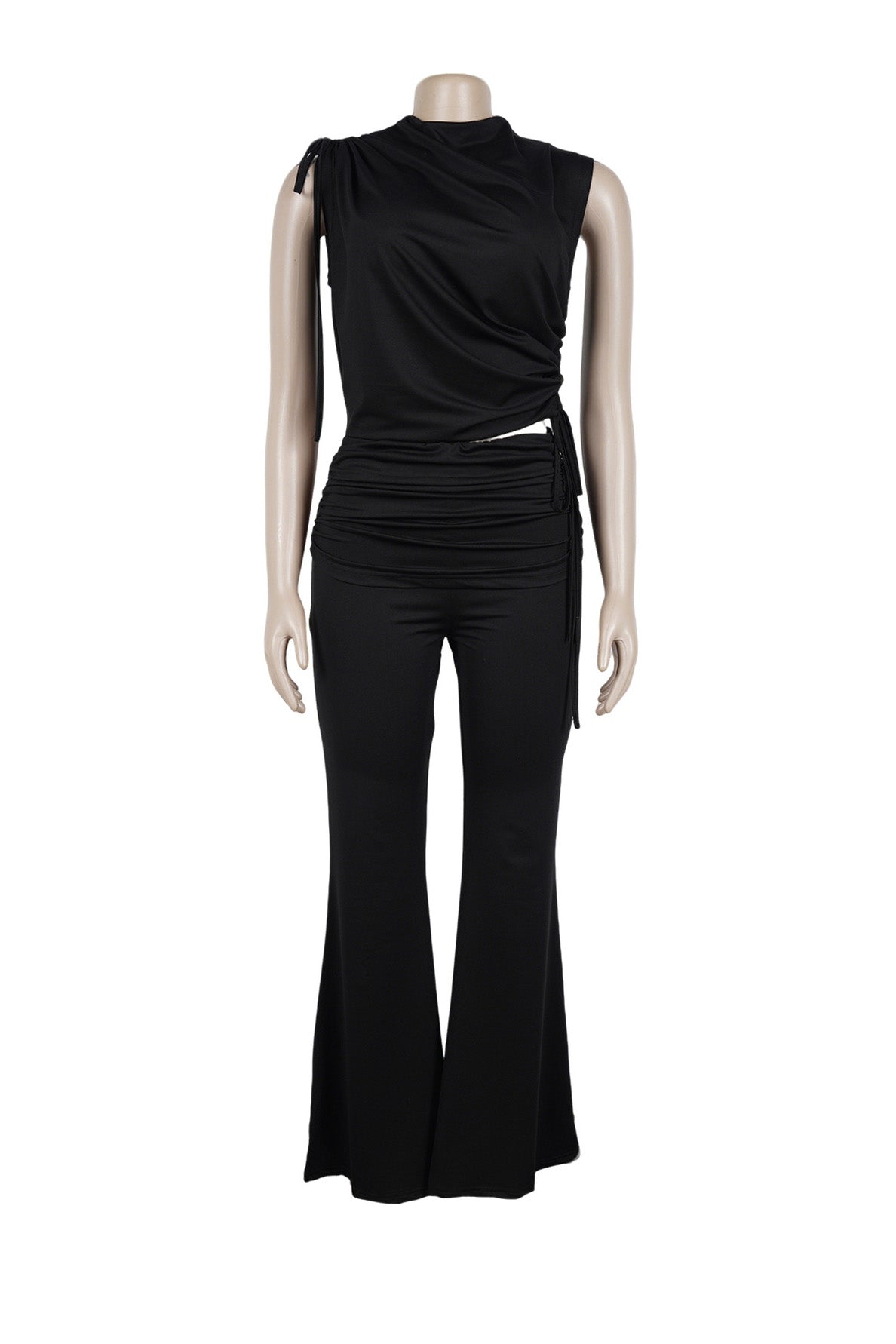 Ruched Mock Neck & Flare Pant Set Lavish Daily