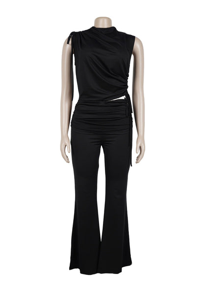 Ruched Mock Neck & Flare Pant Set Lavish Daily