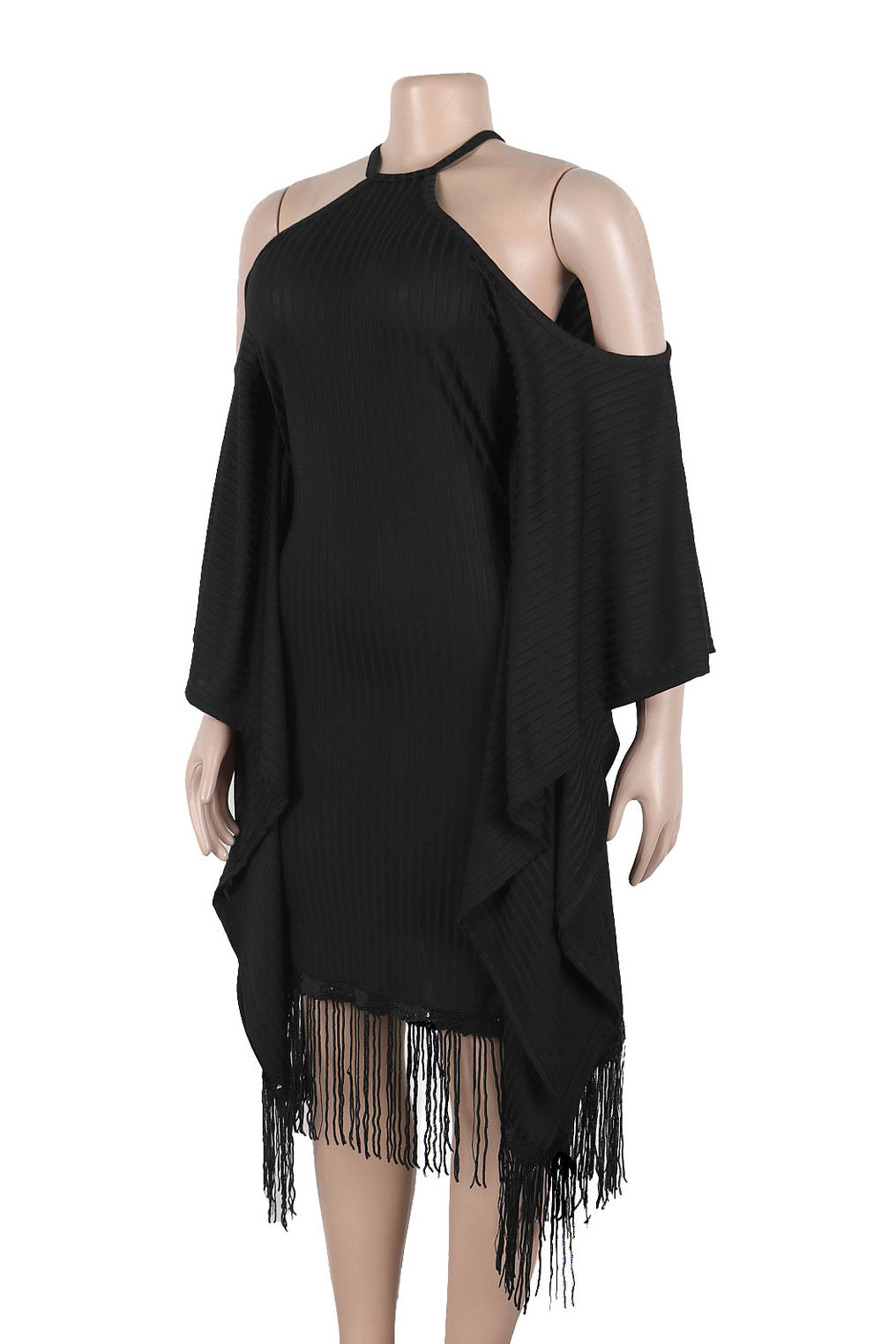 Plus Size Sequin Tassel Batwing Sleeve Dress Lavish Daily