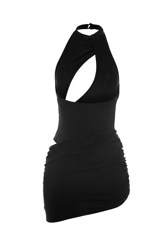 Asymmetrical Cutout Ruched Mini Dress Lavish Daily