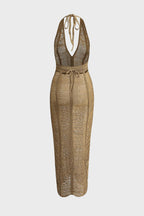 Crochet Ripped Halter Open Back Dress Lavish Daily
