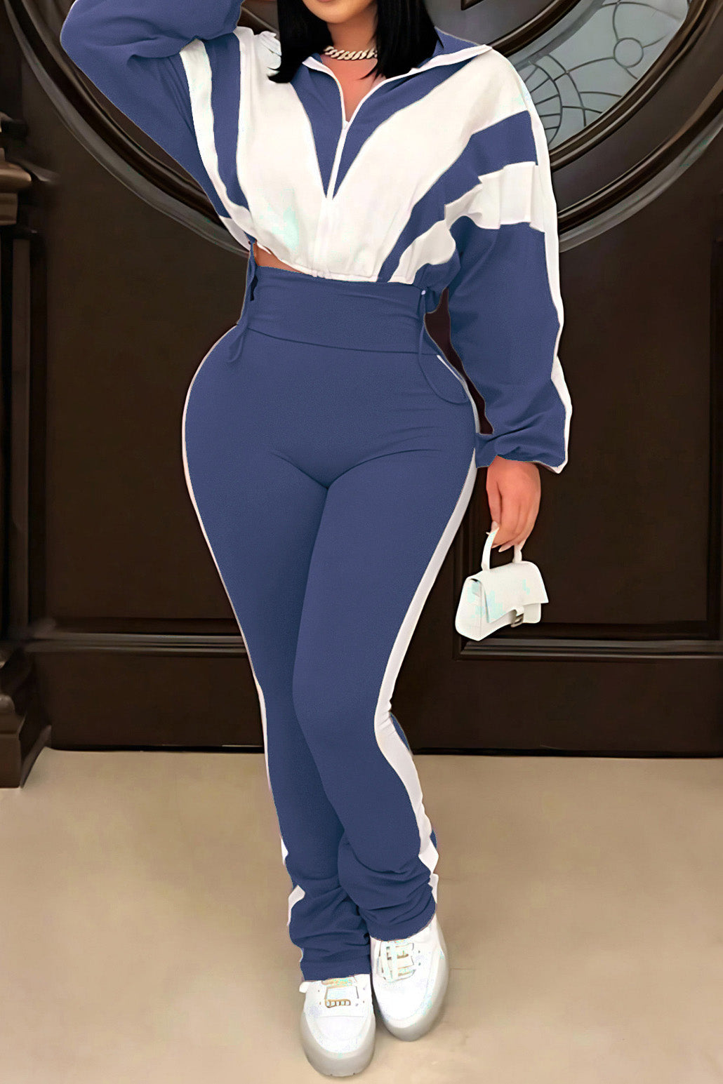 Sporty Color Block 2-Piece Tracksuit Lavish Daily