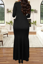 Long Sleeve Rhinestone Turtleneck Maxi Dress Lavish Daily