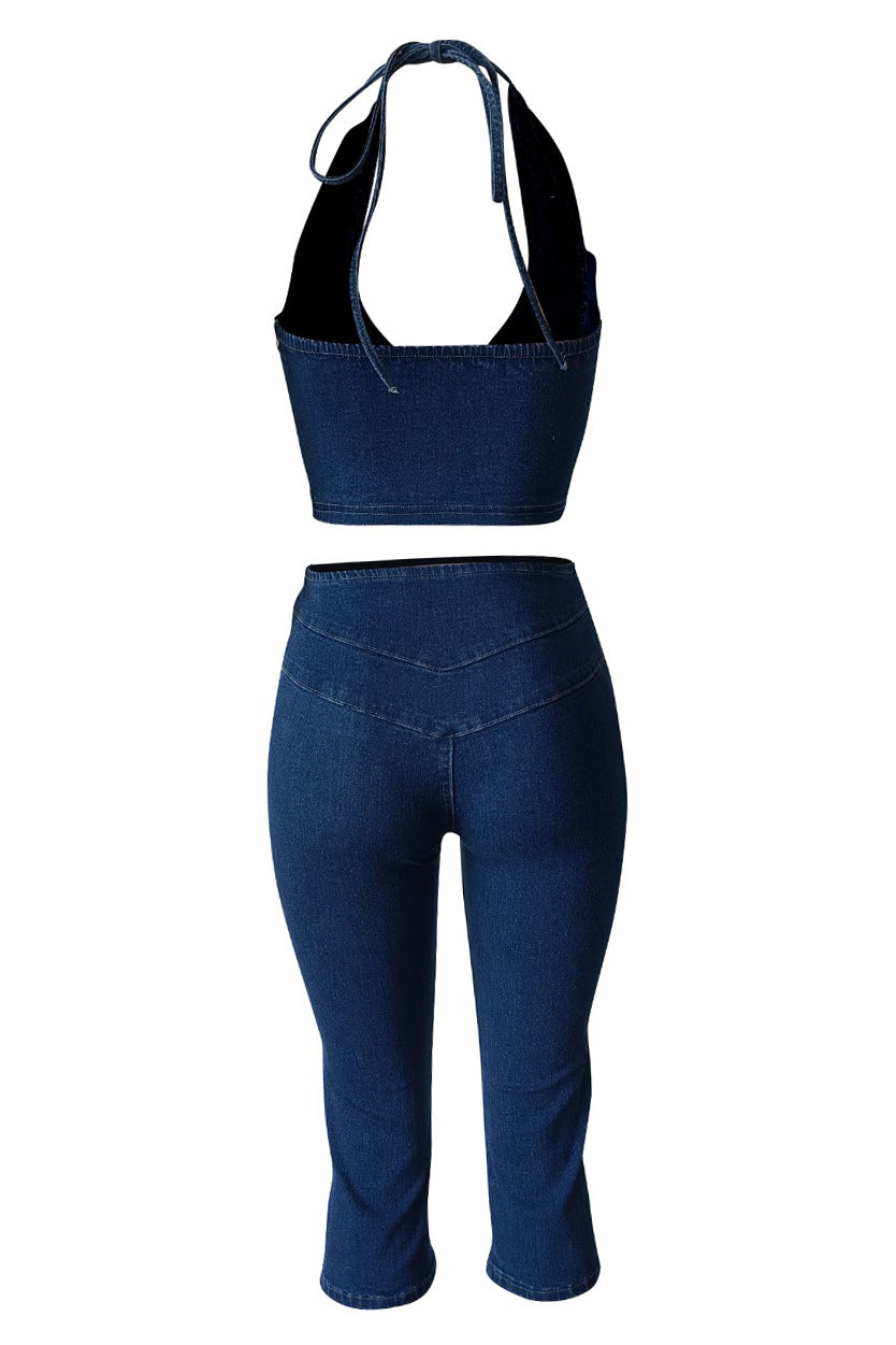 Off-Shoulder Tie Denim Shorts Set Lavish Daily