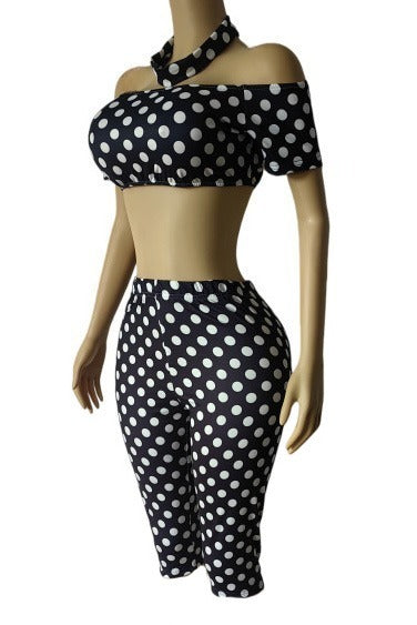 Polka Dot Off Shoulder Biker Shorts Set Lavish Daily
