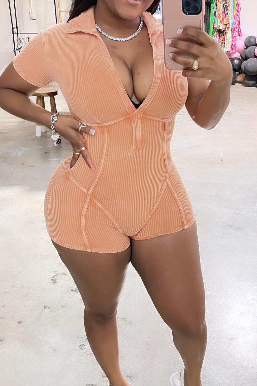 Deep V Neck Washed Romper Lavish Daily