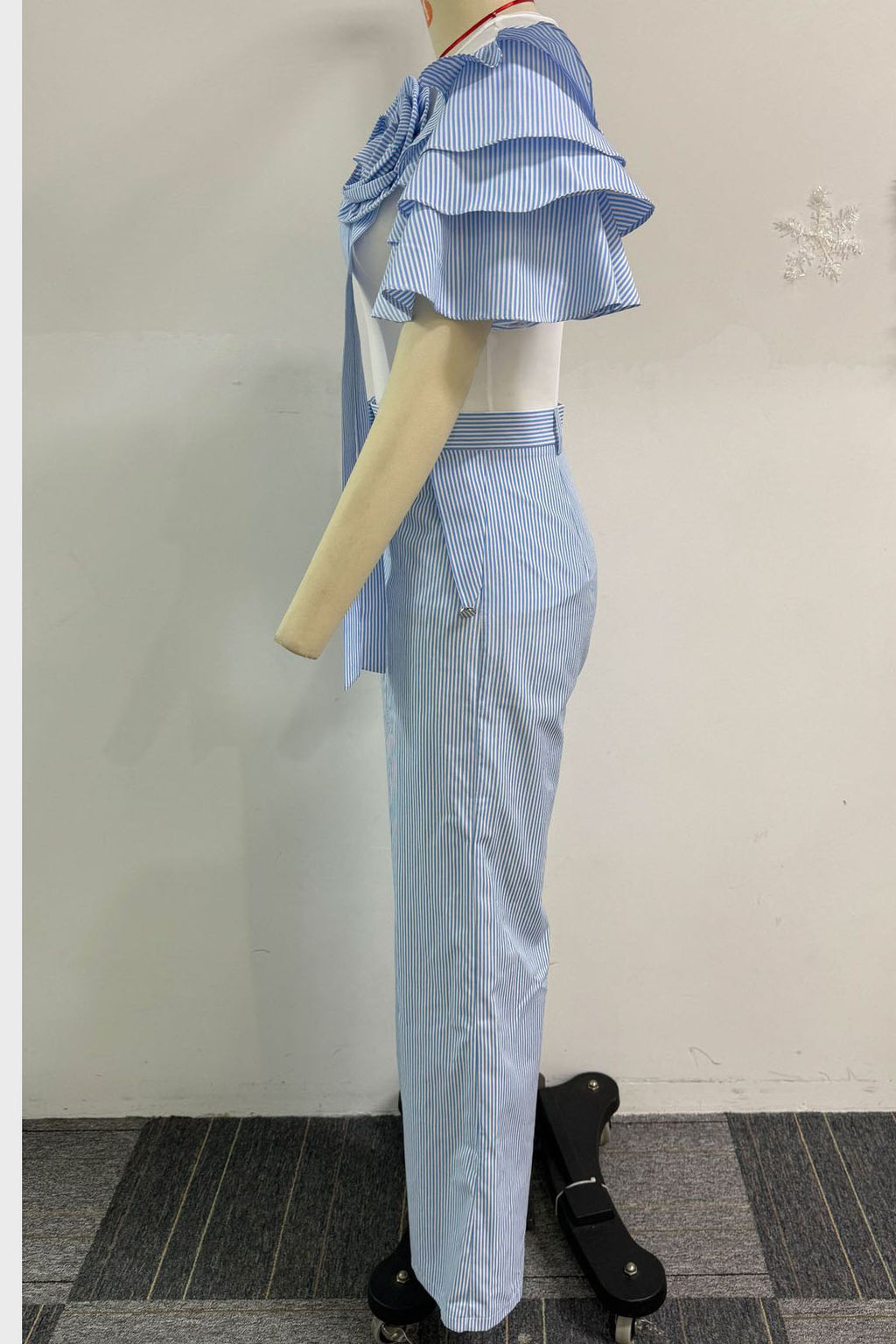 Single Ruffle Sleeve T-Shirt Striped Pants Set Lavish Daily