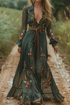 Long Sleeve Printed Maxi Dress Lavish Daily