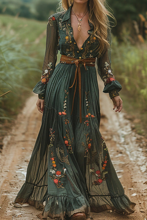 Long Sleeve Printed Maxi Dress Lavish Daily