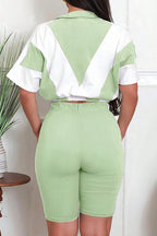 Color-Block Zip Crop Top & Biker Short Set Lavish Daily