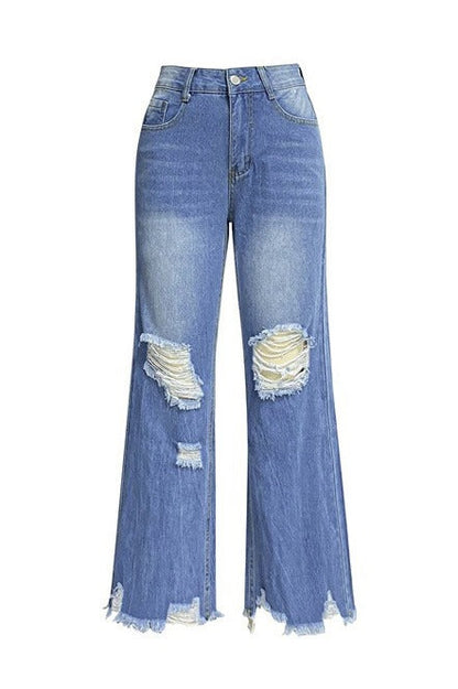 High Waist Distressed Raw Hem Cropped Jeans LavishDaily