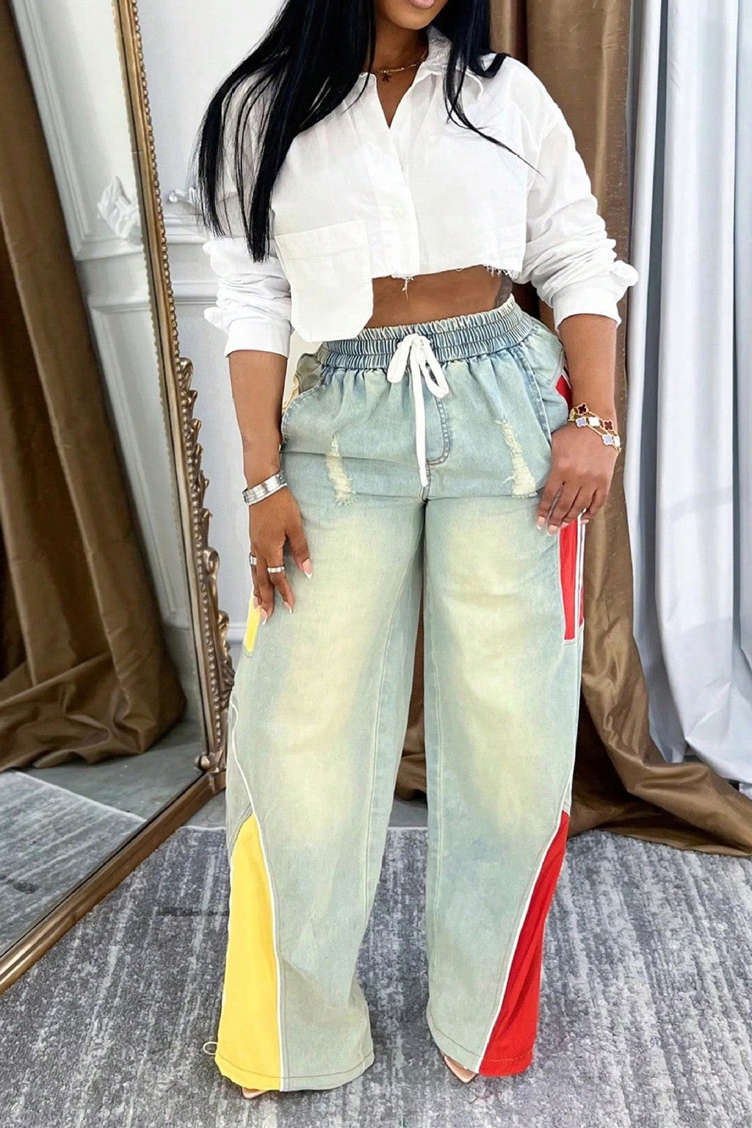 Colorblock Gradient Straight-Leg Denim Pants Lavish Daily