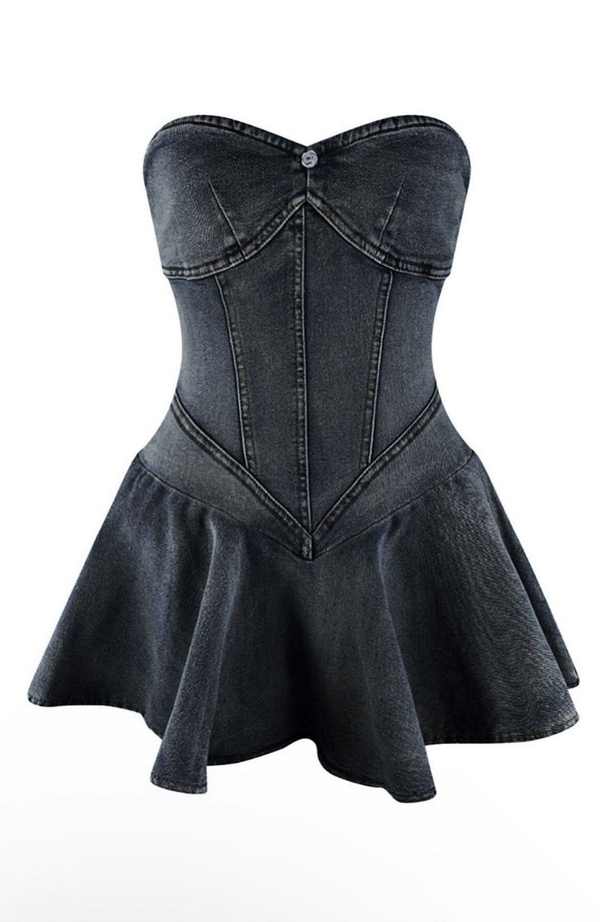 Denim Corset Flared Mini Dress Lavish Daily