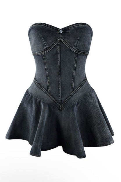 Denim Corset Flared Mini Dress Lavish Daily