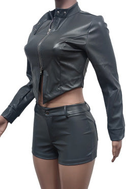 Leather Crop Jacket and Shorts Set Lavish Daily